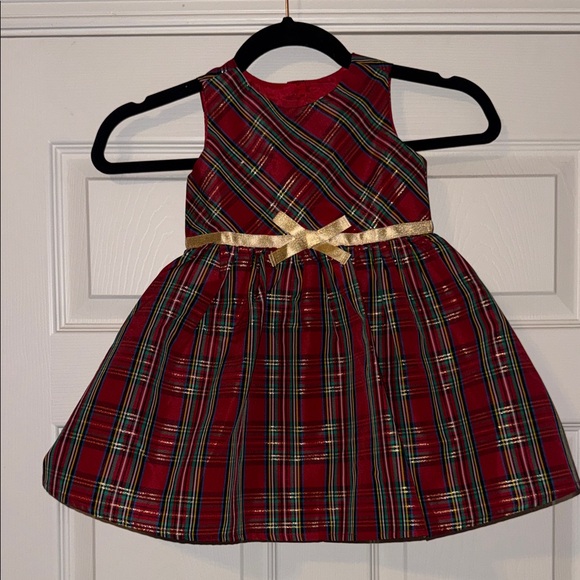 Lots Of Love Other - Toddler Girl’s Red Plaid Dress with Gold Bow